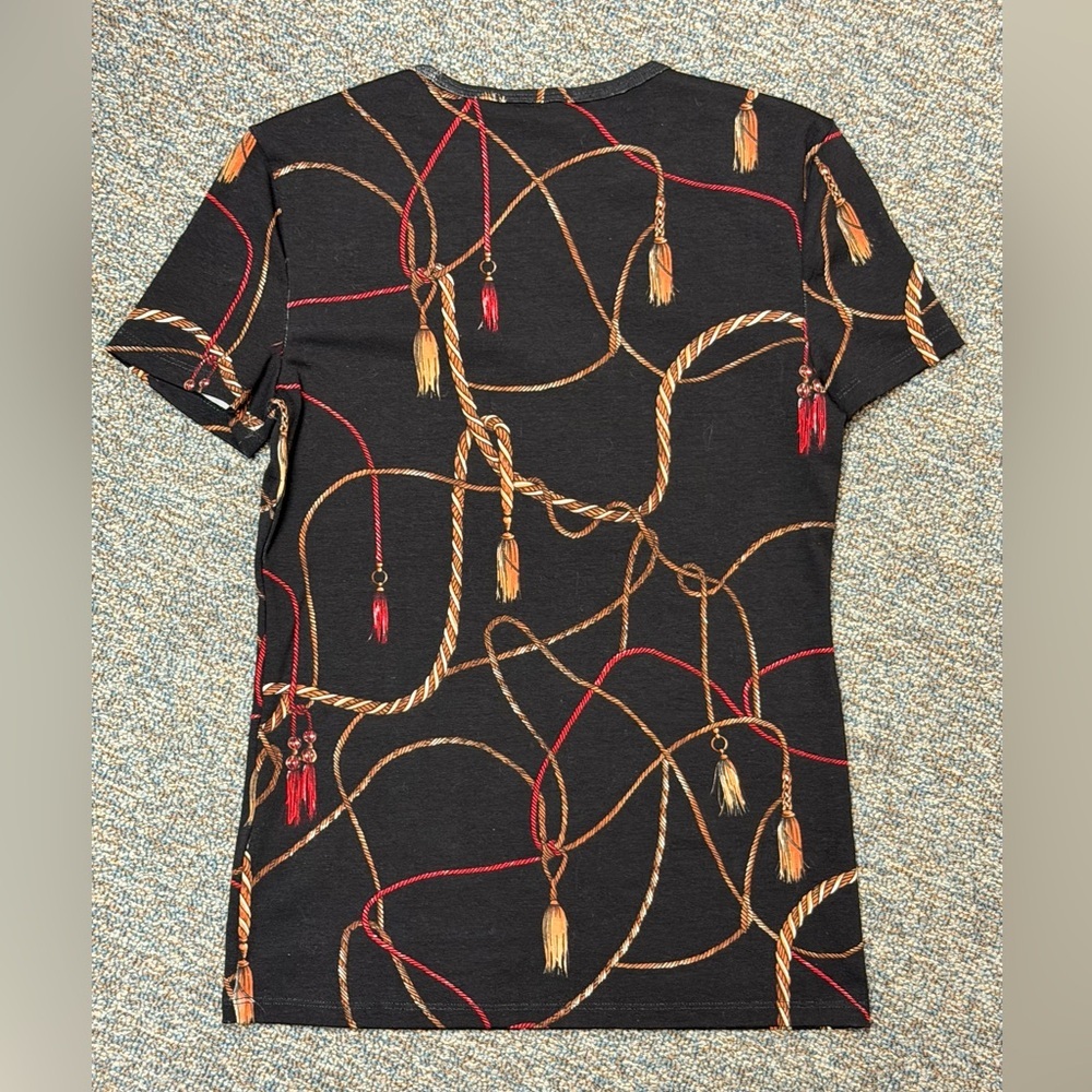 NWT Lauren Ralph Lauren Belting Print Tee | Equestrian Tassel Knit Top - Small - Picture 6 of 9